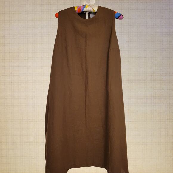 Anikka Becker Sleeveless Round Neck 100% Linen Swing Mini Dress Brown Womens 6 - Picture 2 of 11
